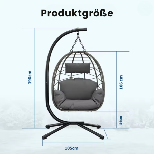 Schéma des dimensions du fauteuil suspendu (196cm x 105cm).